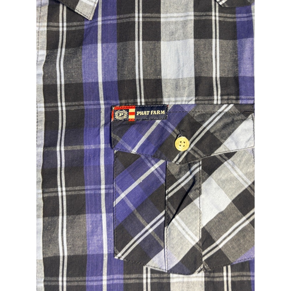 Phat Farm Casual Shirt Mens 3X Multi Plaid Original Flava Patch Y2K 92 Button Up - Picture 3 of 11